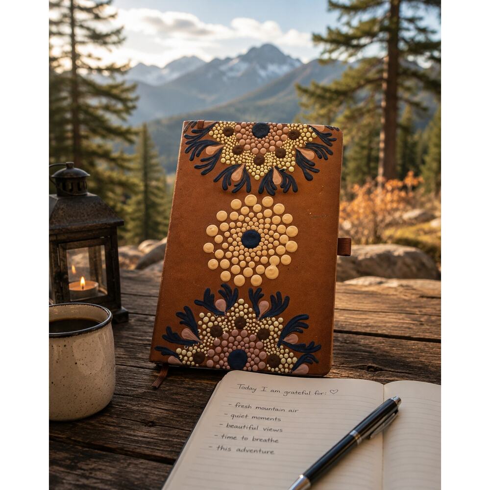 Hand Painted Mandala A4 Journal Faux Leather Woodland Notebook